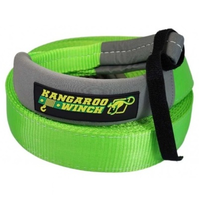 Correia para guincho verde KANGAROO WINCH com reforço acolchoado cinza e velcro preto