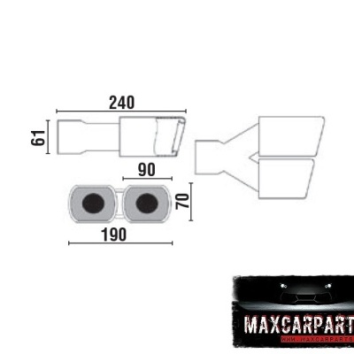 Desenho técnico de peça automóvel com medidas e logótipo MAXCARPARTS
