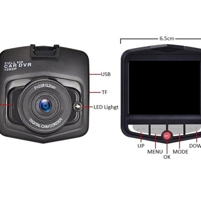 Câmara digital para automóvel preta com ecrã LCD e botões de controlo