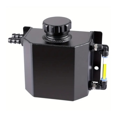 Reservatório metálico preto com visor de nível amarelo
