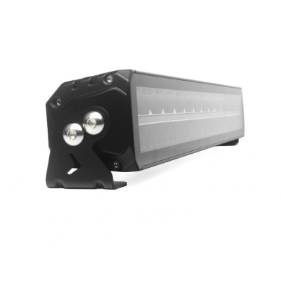 Luz LED retangular preta para veículos com suporte metálico e parafusos prateados