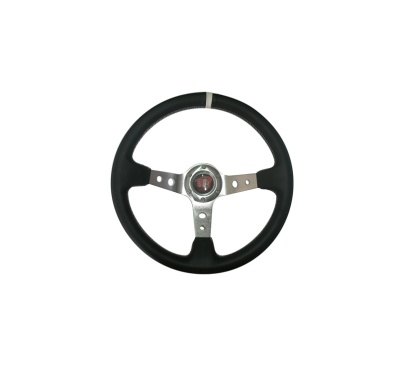 Volante BTR 350MM Pele Cinza/Branco