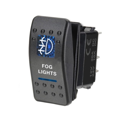 Interruptor preto para luzes de nevoeiro com texto e símbolo