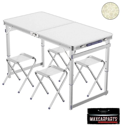 Mesa dobrável + 4 bancos alumínio 120 x 60 cm