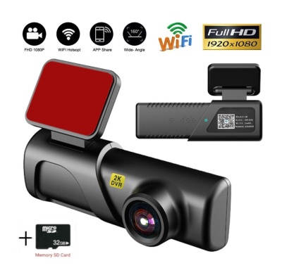 Câmara de vigilância preta com base vermelha e cartão micro SD de 32GB