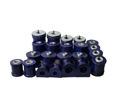 Buchas e suportes cilíndricos azul escuro com inserts metálicos