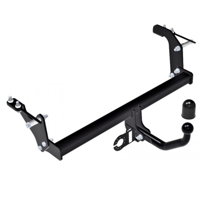 Reboque de carro preto com bola de reboque e tampa em fundo branco