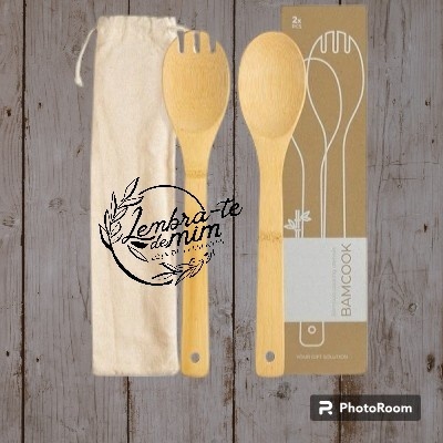 Conjunto Colheres em bambu com bolsa em algodão