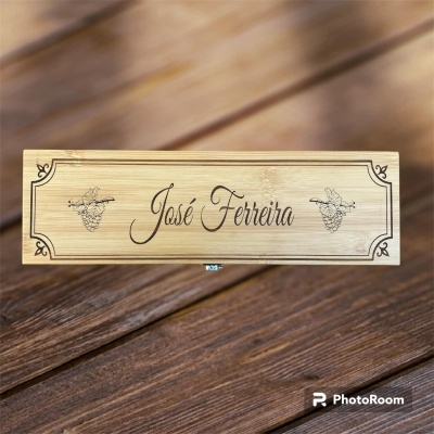 Caixa de bambu para garrafa de vinho com acessórios