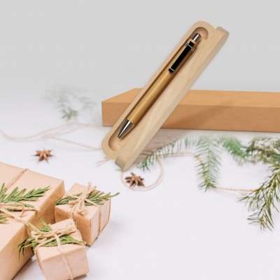 Caixa Madeira com caneta em bambu