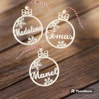 Bola Natal madeira com nome