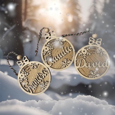 Bola Natal madeira com nome e fundo