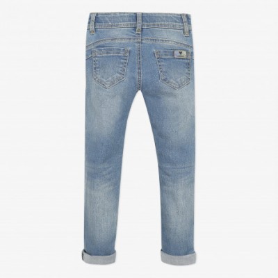 Calças de ganga jeans azuis claras para criança vistas pelas costas