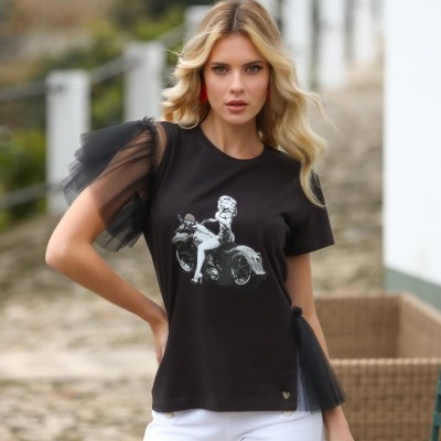 T-shirt preta com tule Miss You 