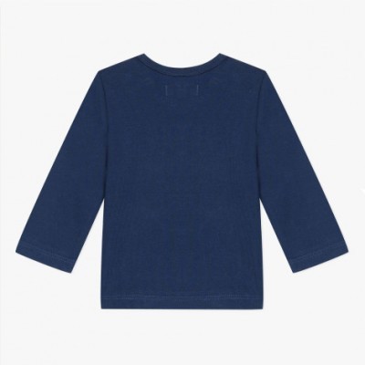 Camisola azul escuro de manga comprida para criança vista de costas