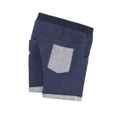 Calções azuis escuros com bolsos cinza claro e cós elástico