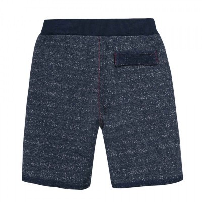 Calções azuis escuros com padrão riscado branco e bolso traseiro