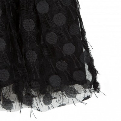 tecido preto transparente com padrão de círculos opacos e franjas nas bordas
