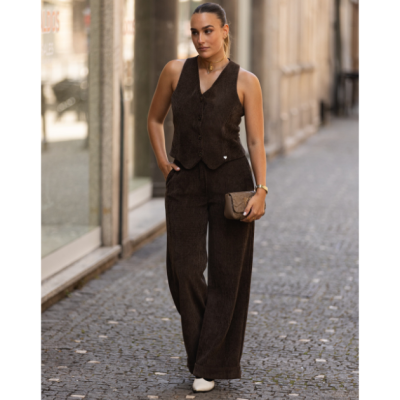 Calça feminina em bombazine castanha Miss You