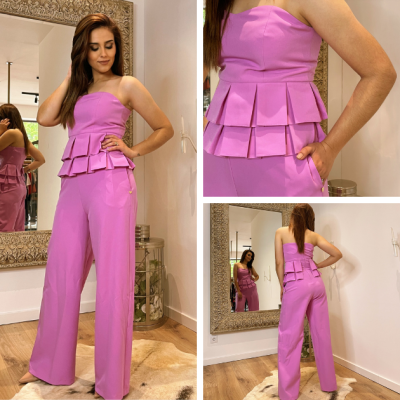 Macacão rosa com folho Miss You