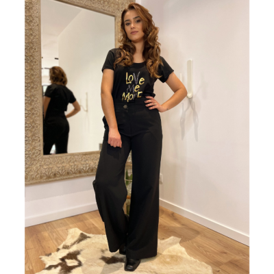 Calça larga clássica preta Miss You 