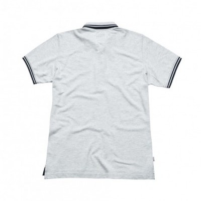 Polo cinzento claro com gola e mangas com risca preta e branca