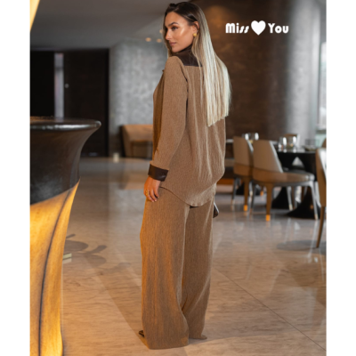 Conjunto Feminino fluído Bege – Camisa e Pantalona Miss You