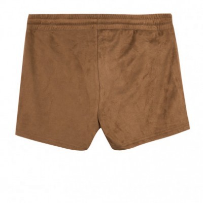 Calções castanhos em tecido camurça com cós elástico