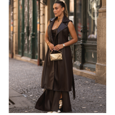 Colete Pele Sintética Castanho Miss You