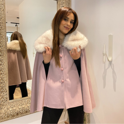 Capa de fazenda feminina rosa com gola de pêlo Miss You 