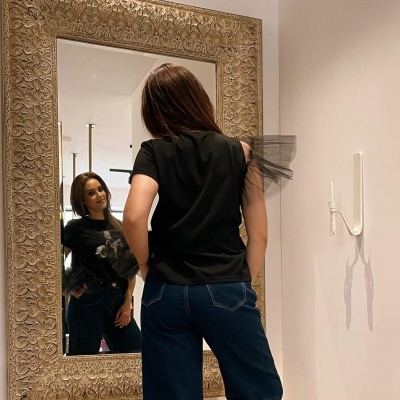 T-shirt preta com tule Miss You 