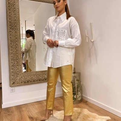 Camiseiro branco com bolso fantasia Miss You 