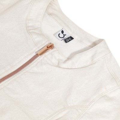 Casaco ou vestido infantil branco com fecho de correr rosa claro e gola redonda