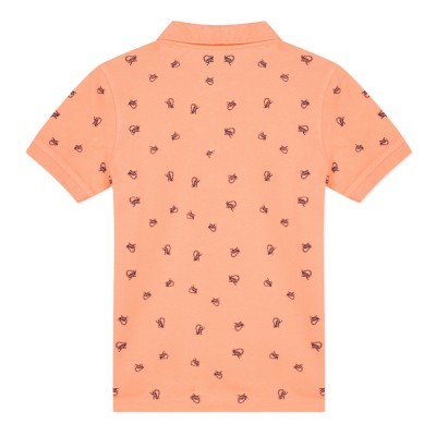 Camisola polo cor de pêssego com padrão de caracóis escuros e manga curta