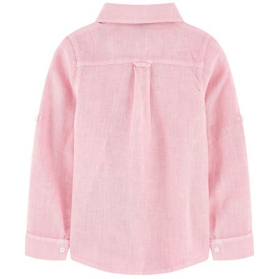 Camisa infantil rosa de costas com mangas compridas e botões
