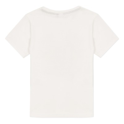 Camisola branca de manga curta com gola redonda sobre fundo branco