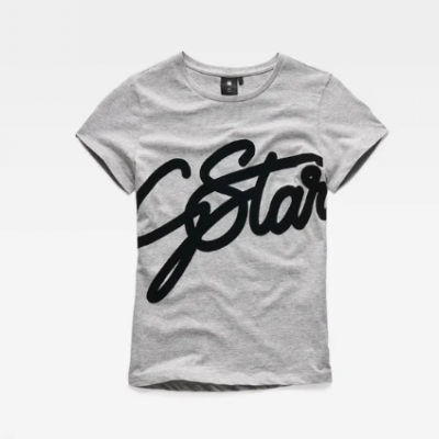 T-shirt cinza com logo em veludo G-Star Raw