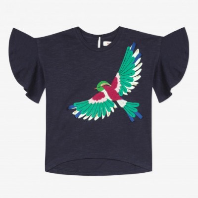 T-shirt azul marinho pássaro Catimini