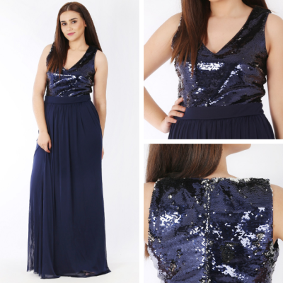 Vestido de festa longo azul marinho Lipsy London