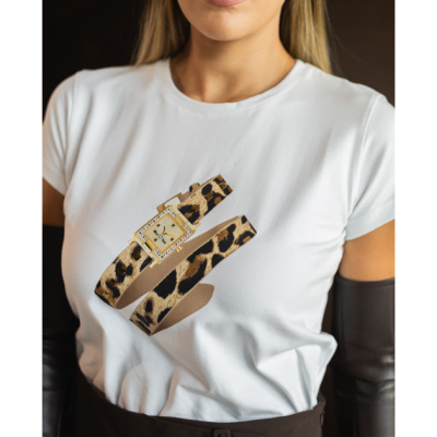 T-shirt Miss You com estampado animal print dourado T-shirt Miss You com estampado animal print dourado