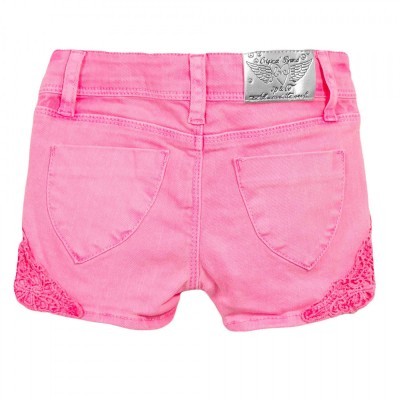 Calções rosa com bolsos traseiros e renda lateral