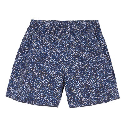 Calções azul escuro com padrão colorido e cós elástico