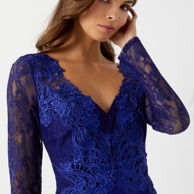 Vestido festa manga comprida azul Lipsy London