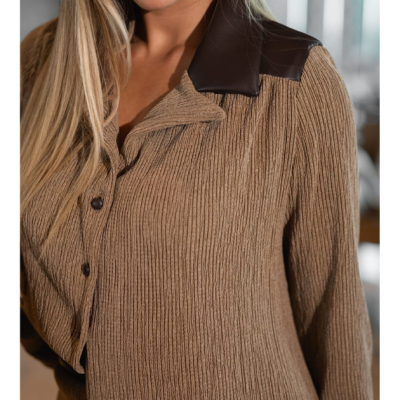 Conjunto Feminino fluído Bege – Camisa e Pantalona Miss You