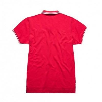 T-shirt polo vermelha com gola e barras das mangas em branco e vermelho