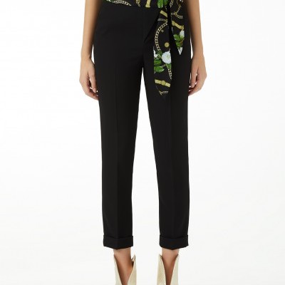 Calça preta com cinto estampado Liu Jo