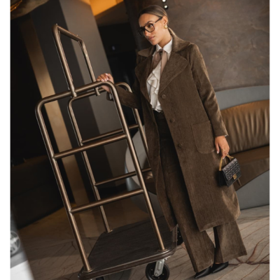 Casaco Comprido Castanho Aveludado Miss You