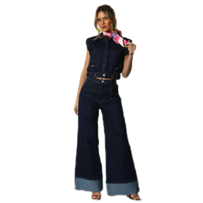 Pantalona de ganga feminina com dobra Miss You