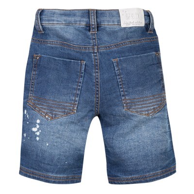 Calções de ganga azuis com bolsos traseiros e etiqueta branca