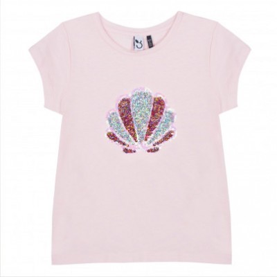 T-shirt de criança cor-de-rosa claro com concha de lantejoulas